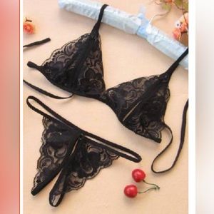 Lace Embroidered Sexy Bra Suit Black new boutique item